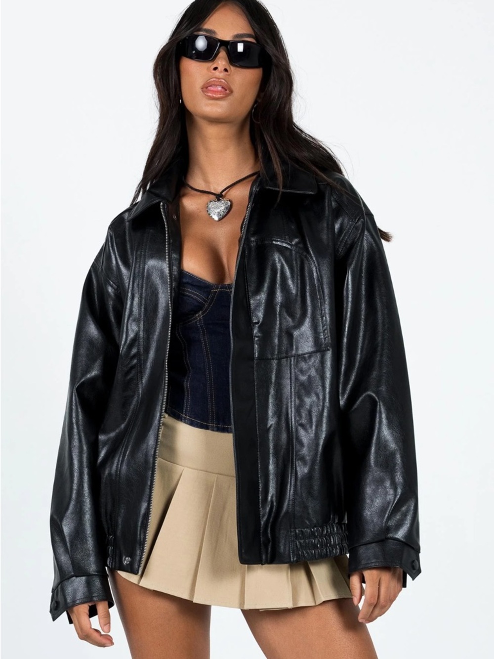 Princess Polly Devija faux leather jacket black womens US 4 NWT oversized